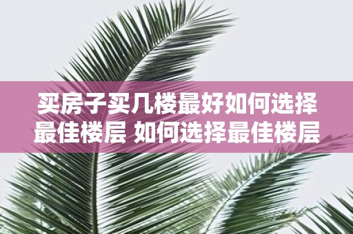 买房子买几楼最好如何选择最佳楼层 如何选择最佳楼层买房子