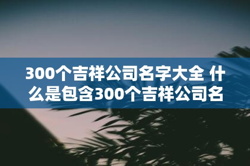 300个吉祥公司名字大全 什么是包含300个吉祥公司名字的大全