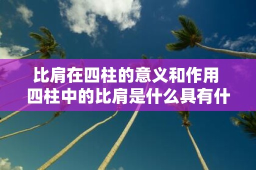 比肩在四柱的意义和作用 四柱中的比肩是什么具有什么意义和作用