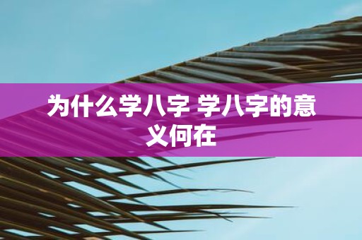 为什么学八字 学八字的意义何在