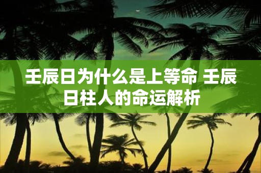 壬辰日为什么是上等命 壬辰日柱人的命运解析