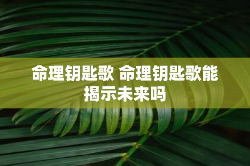命理钥匙歌 命理钥匙歌能揭示未来吗