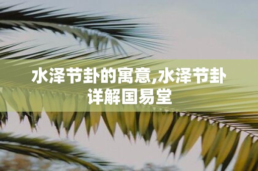 水泽节卦的寓意,水泽节卦详解国易堂