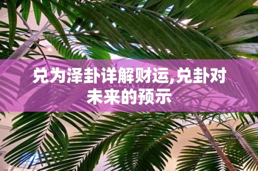 兑为泽卦详解财运,兑卦对未来的预示