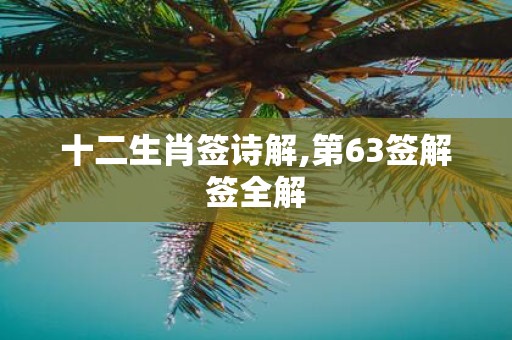 十二生肖签诗解,第63签解签全解