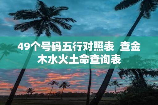 49个号码五行对照表 查金木水火土命查询表