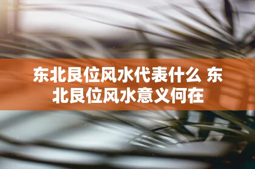 东北艮位风水代表什么 东北艮位风水意义何在