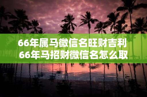 66年属马微信名旺财吉利 66年马招财微信名怎么取