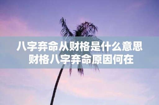 八字弃命从财格是什么意思 财格八字弃命原因何在