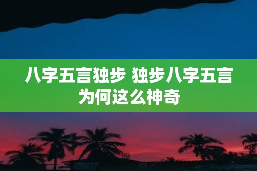 八字五言独步 独步八字五言为何这么神奇