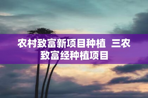 农村致富新项目种植 三农致富经种植项目