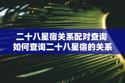 二十八星宿关系配对查询 如何查询二十八星宿的关系配对