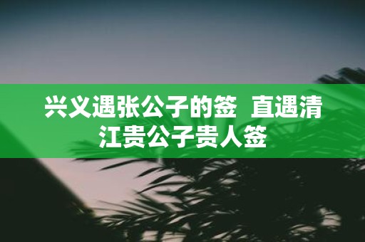 兴义遇张公子的签 直遇清江贵公子贵人签