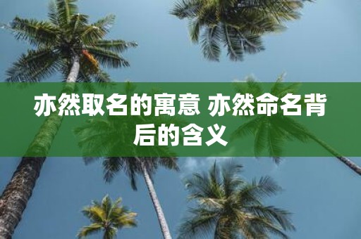 亦然取名的寓意 亦然命名背后的含义