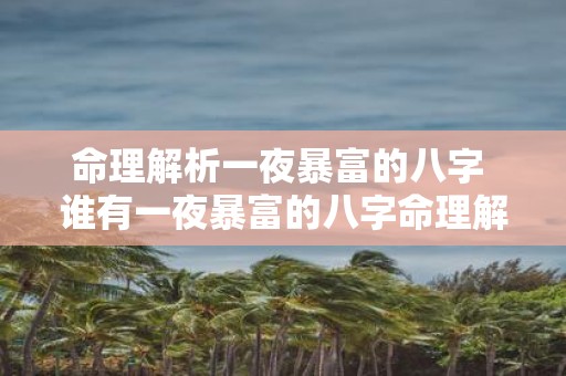 命理解析一夜暴富的八字 谁有一夜暴富的八字命理解析