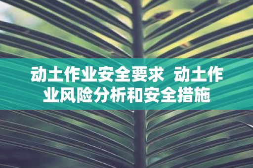 动土作业安全要求 动土作业风险分析和安全措施