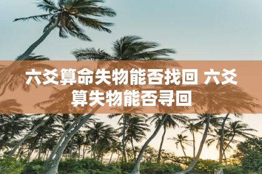 六爻算命失物能否找回 六爻算失物能否寻回