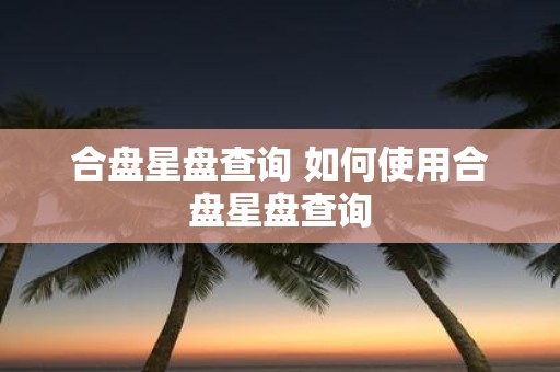 合盘星盘查询 如何使用合盘星盘查询
