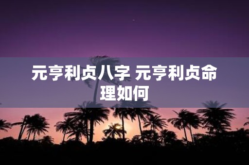 元亨利贞八字 元亨利贞命理如何