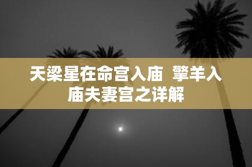 天梁星在命宫入庙 擎羊入庙夫妻宫之详解