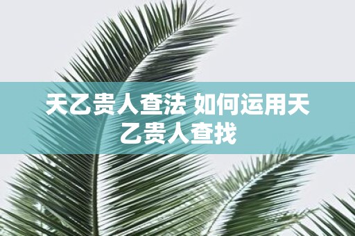 天乙贵人查法 如何运用天乙贵人查找