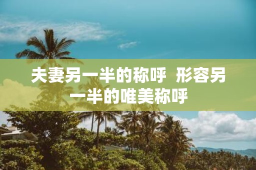 夫妻另一半的称呼 形容另一半的唯美称呼