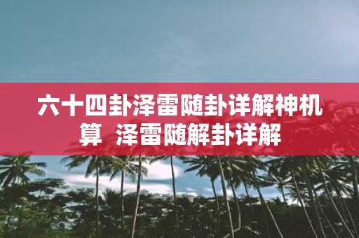 六十四卦泽雷随卦详解神机算 泽雷随解卦详解