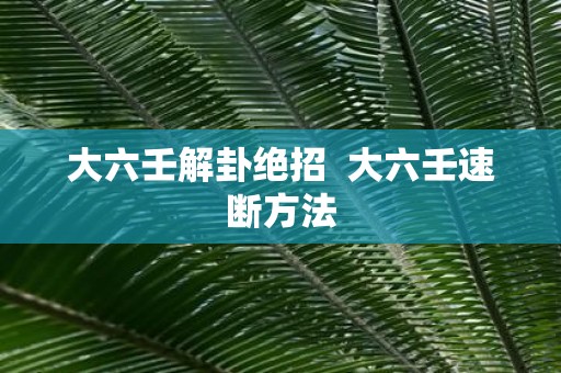 大六壬解卦绝招 大六壬速断方法