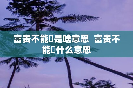 富贵不能婬是啥意思 富贵不能婬什么意思