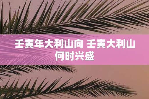 壬寅年大利山向 壬寅大利山何时兴盛