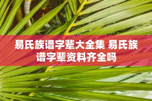 易氏族谱字辈大全集 易氏族谱字辈资料齐全吗