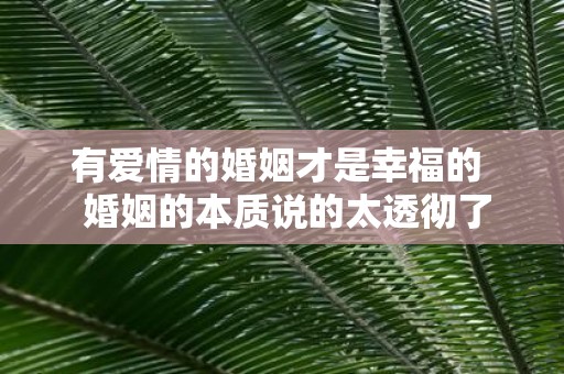 有爱情的婚姻才是幸福的 婚姻的本质说的太透彻了