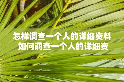 怎样调查一个人的详细资料 如何调查一个人的详细资料