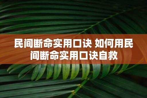 民间断命实用口诀 如何用民间断命实用口诀自救