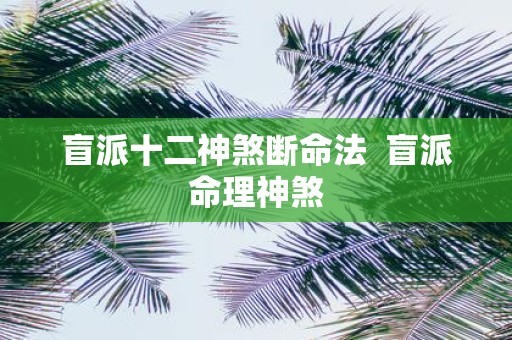盲派十二神煞断命法 盲派命理神煞