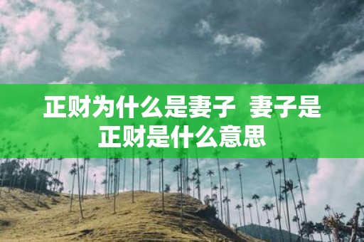正财为什么是妻子 妻子是正财是什么意思
