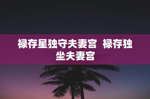 禄存星独守夫妻宫 禄存独坐夫妻宫