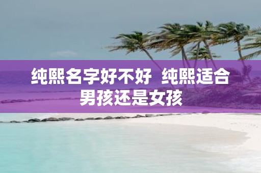 纯熙名字好不好 纯熙适合男孩还是女孩
