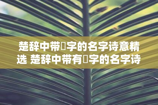 楚辞中带璟字的名字诗意精选 楚辞中带有璟字的名字诗歌精选