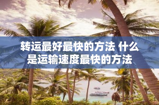 转运最好最快的方法 什么是运输速度最快的方法