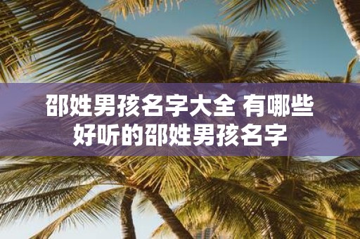 邵姓男孩名字大全 有哪些好听的邵姓男孩名字