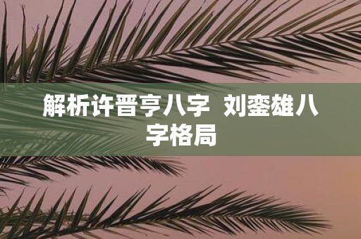 解析许晋亨八字 刘銮雄八字格局