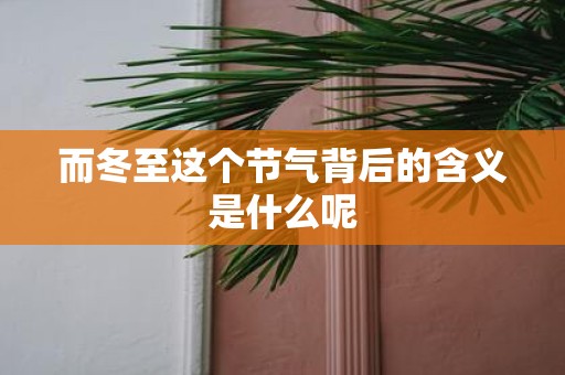 而冬至这个节气背后的含义是什么呢