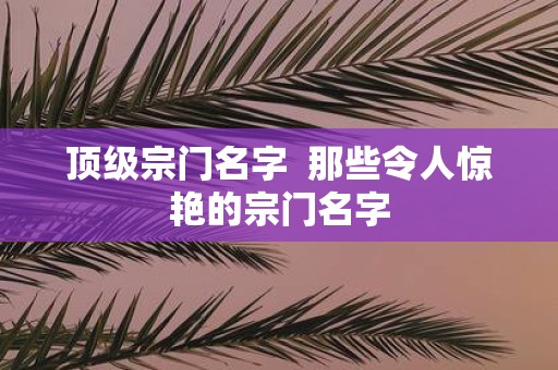 顶级宗门名字 那些令人惊艳的宗门名字