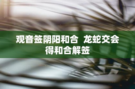 观音签阴阳和合 龙蛇交会得和合解签