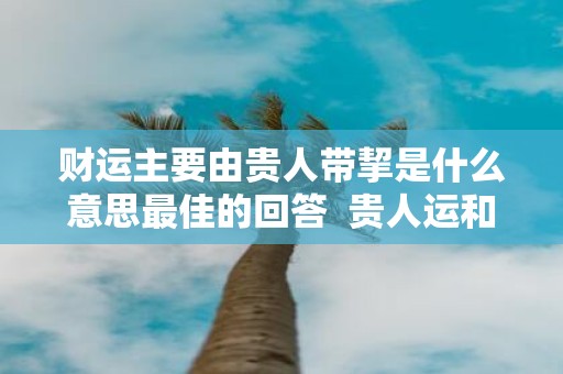 财运主要由贵人带挈是什么意思最佳的回答 贵人运和财运哪个更重要