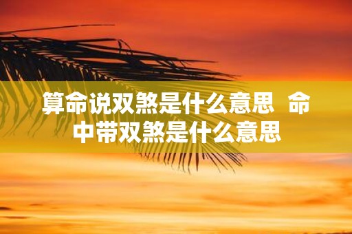 算命说双煞是什么意思 命中带双煞是什么意思