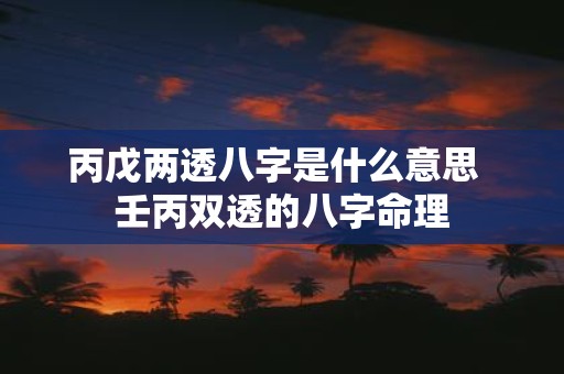 丙戊两透八字是什么意思 壬丙双透的八字命理