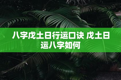八字戊土日行运口诀 戊土日运八字如何