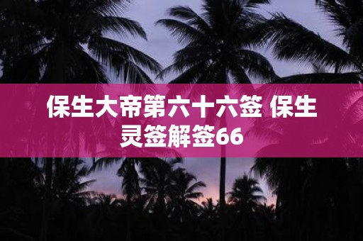 保生大帝第六十六签 保生灵签解签66